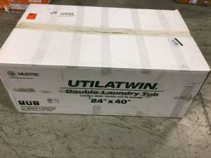 lot 114 image: 24 in. x 40 in. x 33 in. Structural Thermoplastic Wall Mount Double-Basin Laundry Tub by Utialtwin Customer Returns See Pictures