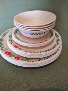 lot 54 image: Corelle Farmhouse Dishes and Mugs