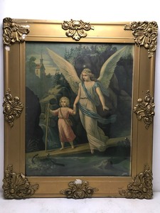 Vintage - Framed - Angel and Child Holding Hands Artwork