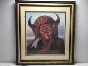Vintage - Framed -&nbspNative American Buffalo Headdress Portrait - Print - Derk Hansen