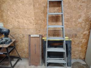 lot 53 image: (3) Saw Horses, Ladder, & Creeper...