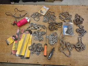 lot 136 image: Assorted Chainsaw Chains, Sharpener...