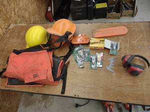 lot 137 image: Chainsaw Spark Plugs, Chaps, Helmet...