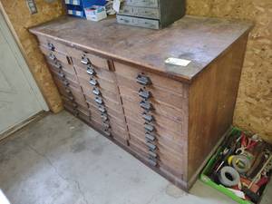 lot 313 image: 27 Drawer Oak Cabinet, 69x30x39...