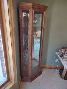 lot 483 image: (2) Oak Curio Corner Cabinets, 30x2...