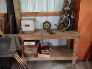lot 651 image: (2) Vintage Drill Presses, Bench, &...