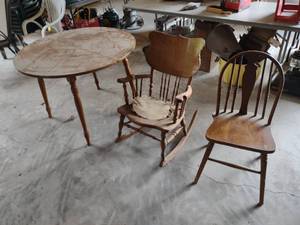 lot 657 image: Wood Table & (2) Wood Chairs...