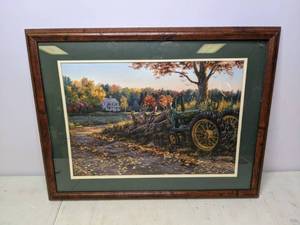 lot 791 image: Framed Darrell Bush Morning Run Whitetail Deer Print