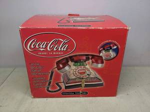 lot 778 image: Coca-Cola Stained Glass Look Tiffany Style Telephone in Box
