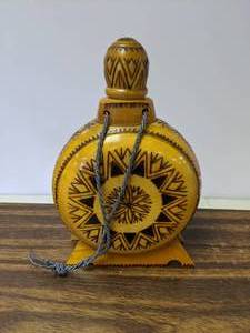 lot 716 image: Folk Art Wooden Etched Flask