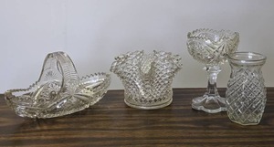 lot 727 image: Cut Glass Basket, Bowl, Goblet & Vase