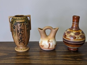 lot 728 image: Three Earthy Pottery Pieces