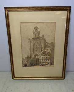 lot 407 image: Framed Vintage Art Print Gothic Cathedral