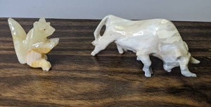 lot 503 image: Bull and Squirrel Carved Stone Figurines