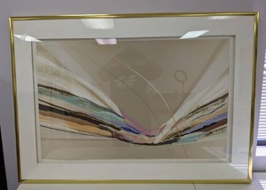 lot 542 image: Large Signed & Numbered Framed Pastel & Metallic Abstract Art Print