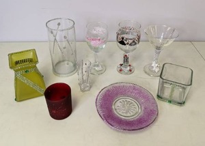 lot 568 image: Bejeweled Vases, Wine Glasses, Candle Holders