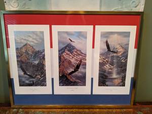 lot 600 image: Rick Kelley American Series Patriotic Eagle Framed Triptych