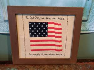 lot 604 image: Framed Old Glory Handmade Embroidered Wall Hanging