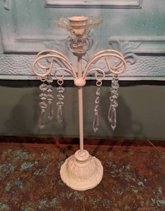 lot 606 image: Metal Candelabra with Hanging Crystals