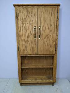 lot 354 image: Petite Shallow Wood Storage Cabinet