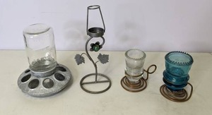 lot 594 image: Mason Jar Bird Feeder & Unique Candle Holders