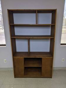 lot 378 image: Tall Wood Open Shelf Storage Unit