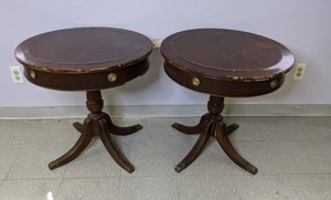 lot 379 image: Pair of Matching Drum Tables with Drawers