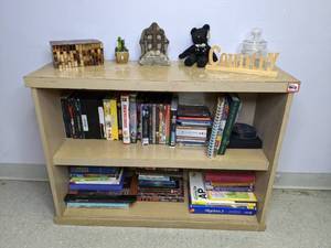 lot 461 image: Bookcase w Contents Knick Knacks, Books, DVDs, VHS Tapes