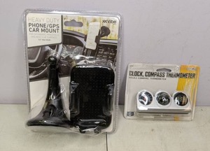 lot 481 image: Car Mount PhoneGPS Holder & ClockCompassThermometer  - NEW