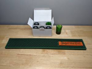 New Jagermeister Shot Glasses and Bar Mat