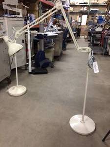 lot 16 image: Retails Used $250 DAZOR 794A Retro Industrial Chic Floating Adjustible Medical Exam Light PIXAR Style Floor Lamp Great For The Garage, A Mechanic Light or Crafters - Excellent Condition