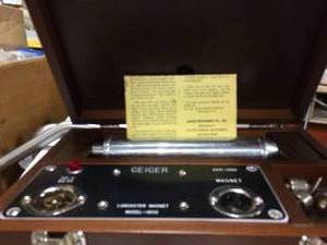 lot 25 image: MSRP $3800 G. Geiger Lancaster Magnet, Model 1600. 115 V, 60 Hz&nbspVintage Ophthalmic Device For Detection Of Foreign Metallic Fragments Comes With 3 Attachments & Footswitch In Original Wood Case - Great Working Condition