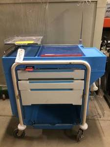 lot 36 image: WOW MSRP $3000 Metro Lifeline Emergency Medical Center Crash Cart Code Blue Cart - Great Condition  Multiple Uses For This Heavy Duty 3 Drawer Locking Cart