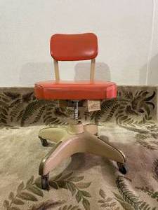 Fabulous 1930s-40s Industrial Age Orange&nbspOFFICE TANKER SWIVEL CHAIR-PROPELLER BASE - Height Adjustable - Great Shape For Age