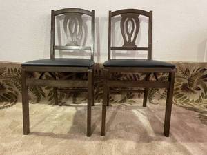 Vintage Stackmore Club Folding Wood Black Cushioned Seat Chairs - A Pair - Great Condition
