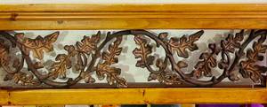 Vintage Extra Large Rustic Rustique Pine Wood &amp Ornate Cast Iron Leaves Mantle Mirror - The Wood Has Some Wear &amp Tear But Would Be Amazing Painted A Color To Match Your Living Room Or Cabin