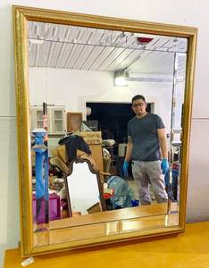 Beautiful Gold Foil Wood Mirror With Decorative Beveled Glass Inlay Pieces - Great Condition