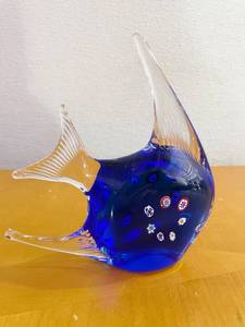 Vintage Murano Millefiori Art Glass Cobalt Blue Angel Fish - Great Condition