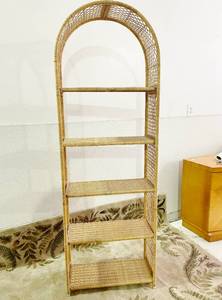Vintage Domed Rattan Etagere Tall Rattan Bookcase 6.5 FT - Boho Chic Danny Ho Fong Style - Great Condition - Very Minor Age Related Wear &amp Tear - Shelves Are Removable