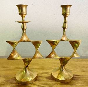 Beautiful Vintage Judaica Star of David Brass Candle HolderCandlestick set of 2 - Made In India
