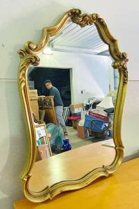Gorgeous Vintage Large Mirror Mirror On The Wall Style Italian Florentine Gold Gilt Carved Wood Scroll (Red Underneath) Mirror - Great Condition&nbsp&nbsp