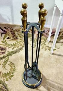 MSRP $400&nbspPilgrim 5 Piece Classic Brass Ball Handle Fireplace 31 Tool Set - Great Condition - A Little Dusty
