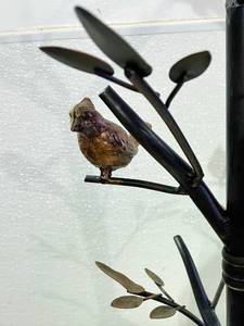Lovely Iron Glass Top Table With Brass Bird &amp Leaves Motif - Great Condition