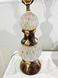 Fabulous Retro Funky Mid Century Modern Gold &amp Faux Stone Look Table Lamp - Works