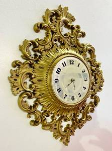 Gorgeous Vintage Gold Ornately Scrolled Hollywood Regency Meets Mid Century Modern Syroco Mantle Clock - Not Tested&nbsp Battery Operated