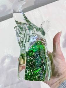 Heavy &amp Vintage Italian Murano Bullicante &amp Gold Fleck Adventurine Green Art Glass Elephant - Great Condition