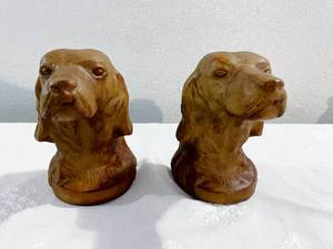 Vintage Collectible Pair Faux Wood Setter Retriever Dogs Bookends - Great Conditon