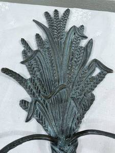Patinated Cast Iron Wheat Sheaf Wall Sconce Two Arm Candleholder - Great Condition