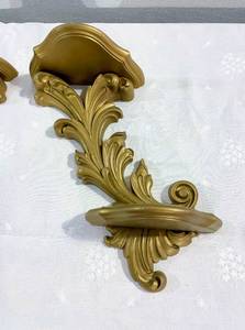 Hollywood Regency Vintage Pair Gold Ornate Wall Shelves