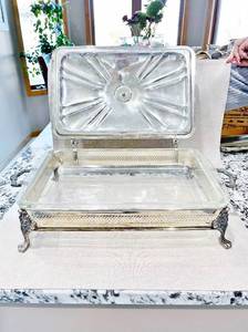 WOW Gorgeous &amp Unusual Silver Plated Glass Casserole Chafing Dish With Hinged Lid - Great Condition&nbsp